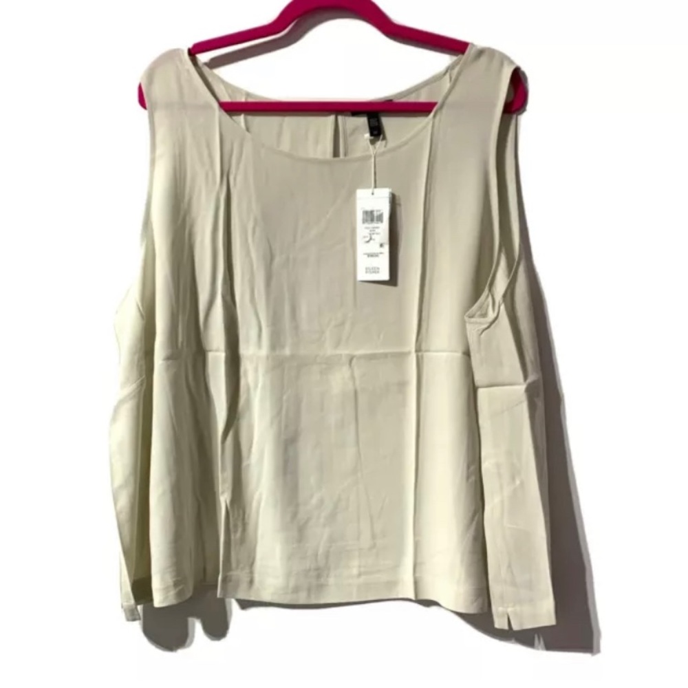Eileen Fisher 100% Silk Georgette Crepe Top Bone Size 2X